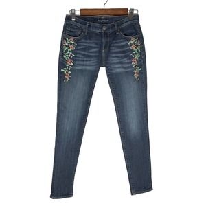Driftwood | Women | Floral Embroidered Dark Wash Low Rise Skinny Jeans | Size 26